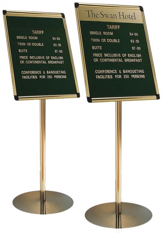 Hospitality and board. Grooved felt display, stand mounted in a