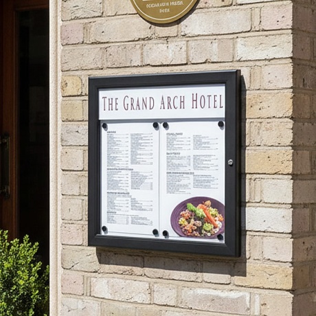 Wall Mounted Menu Display Cases | A4-A1 & Custom Sizes White Light Display