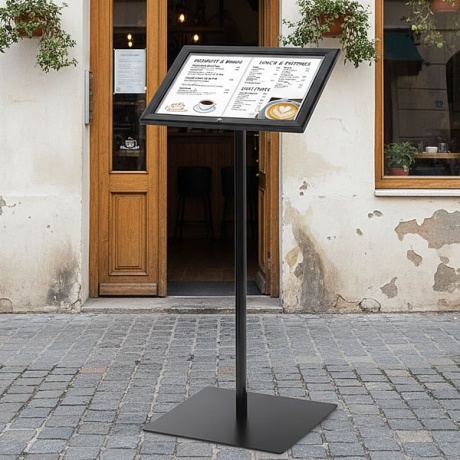 Bistro Black Outdoor Menu Stand | 2 x A4 Lockable Display White Light ...