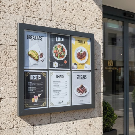 Wall Mounted Menu Display Cases | A4-A1 & Custom Sizes White Light Display