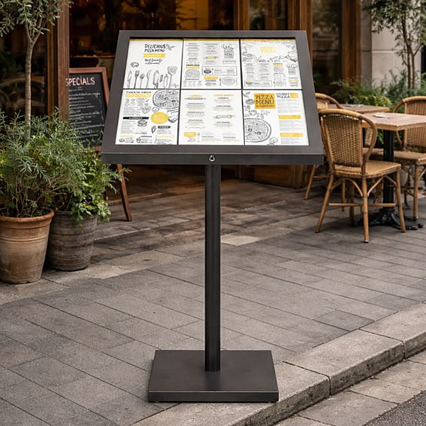 Menu Display Metal Securit LED Outdoor Menu Stand | 6 x A4 Large Display White Light Display