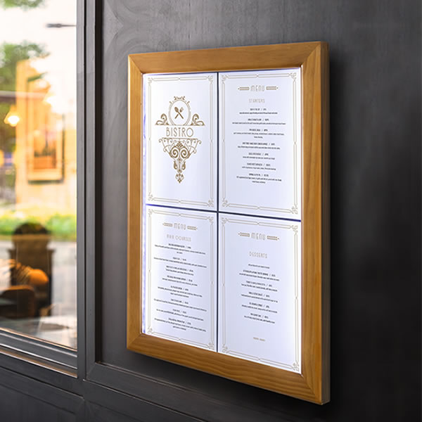 Securit Wood Effect LED Wall Menu Case | 4 x A4 Display Box White Light ...