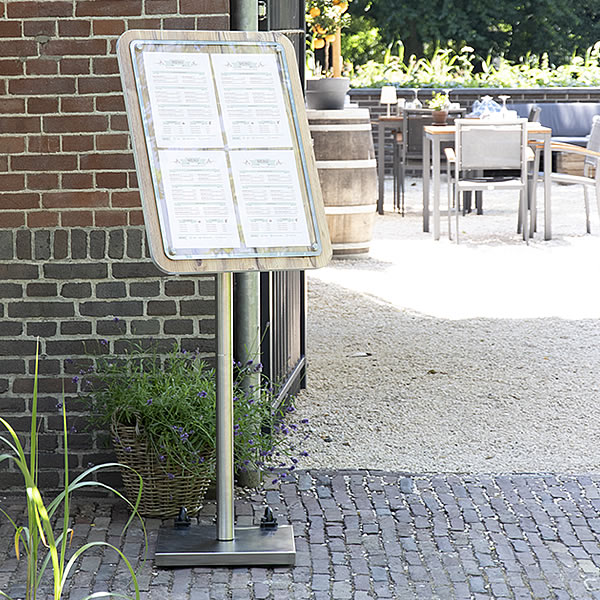 Securit Glass Star Wood Effect Menu Stand | Oak & Walnut White Light ...