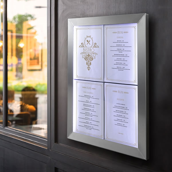 Securit Stainless Steel White LED Menu Case | 4 x A4 Wall Display White ...